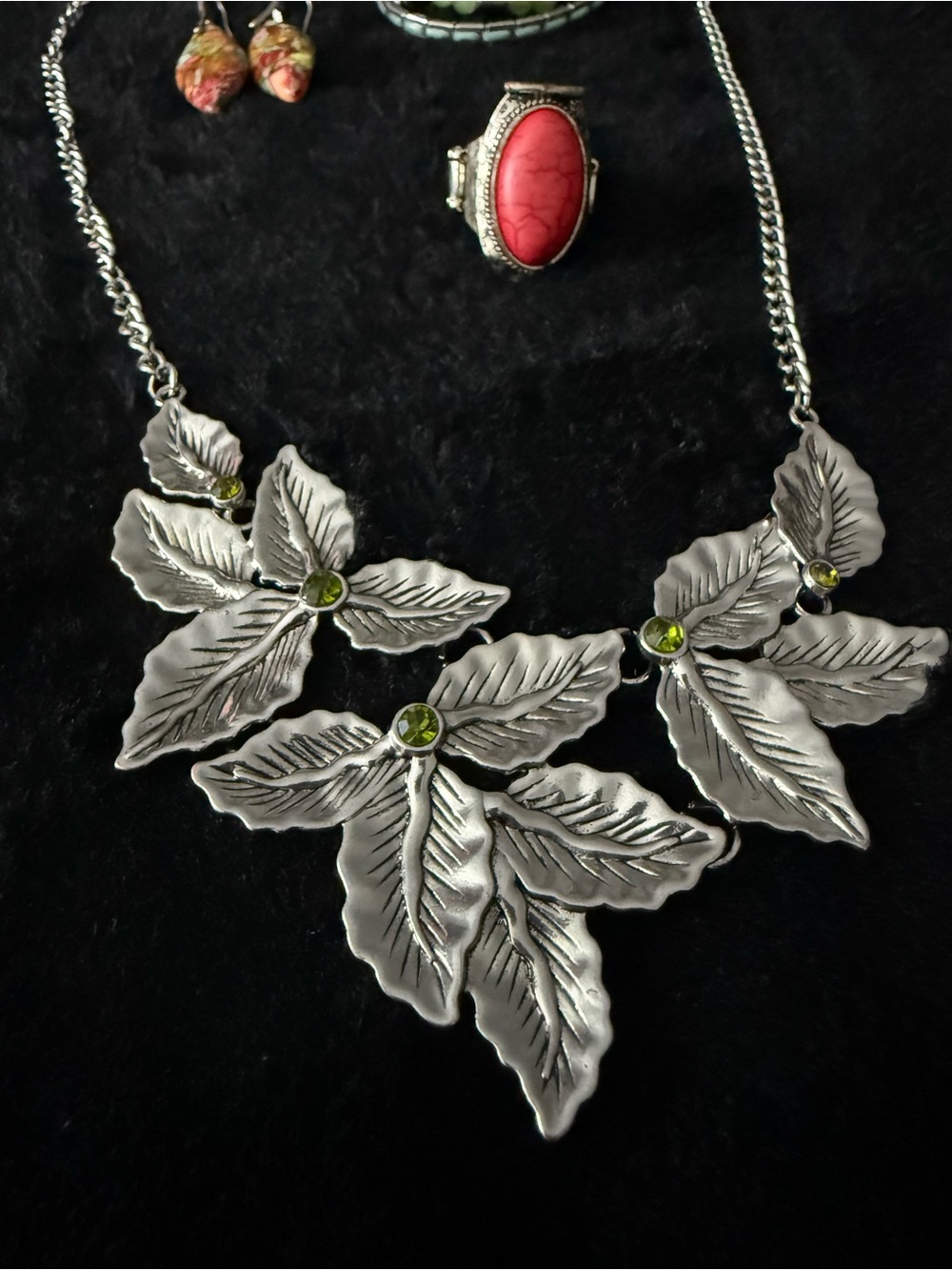 Wild Grace Curated Botanical 5 Piece Jewelry Set Silver Leaves Imperial Jasper - Picture 10 of 10